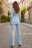 Peaked Lapel 2 Piece Sky Blue Single Buckle Women Suits