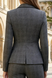 Notched Lapel Dark Grey 2 Piece Classic Women Suits