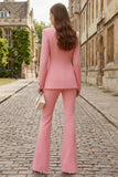 Pink Peaked Lapel Slim Fit 2 Piece Satin Women Suits