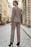 Plaid Peaked Lapel 2 Piece Grey Women Suits