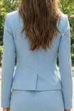 Sky Blue Peaked Lapel 2 Piece Bodycon Work Dress