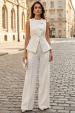 2 Piece Ivory Sleeveless Women Suits with Slit