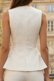 2 Piece Ivory Sleeveless Women Suits with Slit