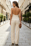 Halter Ivory 2 Piece Sleeveless Single Buckle Women Suits