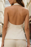 Halter Ivory 2 Piece Sleeveless Single Buckle Women Suits
