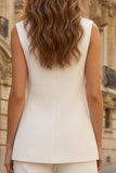 Notched Lapel Ivory 2 Piece Sleeveless Women Suits