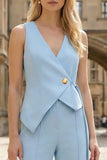 Sky Blue 2 Piece Sleeveless Slim Fit Women Suits
