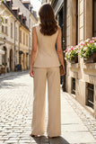 Round Neck 2 Piece Slim Fit Light Khaki Women Suits