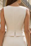 A Line 2 Piece V Neck Ivory Work Dress