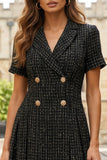Black Notched Lapel A Line Short Work Dress