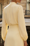 High Neck A Line Satin Daffodil Midi Work Dress