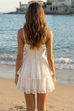 A Line Lace Mini White Dress with Ruffles