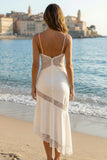 Lace Ruffled Midi White Dress