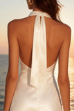 A Line Satin Halter Mini White Dress