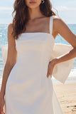 Square Neck Mini White Dress with Bow