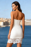 Strapless Bodycon Lace Mini White Dress