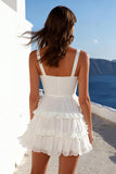 A Line Ruffled Mini White Graduation Dress