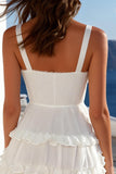 A Line Ruffled Mini White Graduation Dress