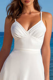 A Line Midi White Graduation Dress with Ruffles