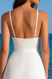 A Line Midi White Graduation Dress with Ruffles
