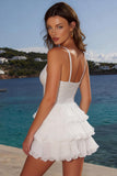 Sparkly A Line Tiered Mini White Graduation Dress