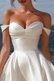Off the Shoulder Satin A Line Mini White Graduation Dress