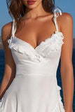 Ruffled Bowed Mini White Graduation Dress