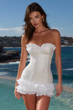 Sparkly Strapless White Ruffled Mini Graduation Dress