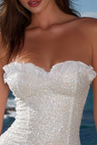 Sparkly Strapless White Ruffled Mini Graduation Dress