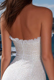 Sparkly Strapless White Ruffled Mini Graduation Dress