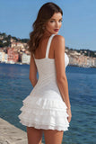 Sparkly White Tiered Mini Graduation Dress