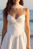 A Line Satin White Engagement Dress