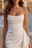 Strapless Ruched Mini White Dress with Ruffles