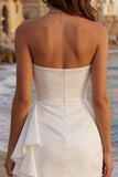 Strapless Ruched Mini White Dress with Ruffles