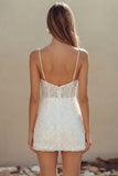 Sparkly Corset Spaghetti Straps Mini White Dress