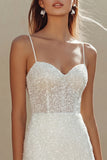 Sparkly Corset Spaghetti Straps Mini White Dress