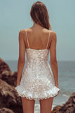 Sparkly Bodycon Ruffled Mini White Dress