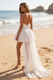 A Line Ruched Strapless Mini White Dress