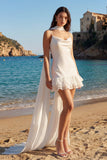 Bodycon Ruffled Satin Mini White Dress