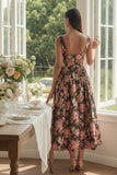 Pink Floral A Line Pleated Wedding Guest Dress