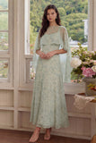 2 Piece A Line Dusty Sage Floral Wedding Guest Dress