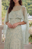 2 Piece A Line Dusty Sage Floral Wedding Guest Dress