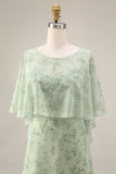 2 Piece A Line Dusty Sage Floral Wedding Guest Dress