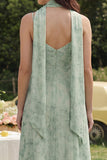 Floral 2 Piece A Line Dusty Sage Wedding Guest Dress