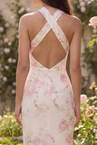 Halter Mermaid White Floral Cut Out Wedding Guest Dress