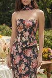 2 Piece Strapless Corset Pink Floral Wedding Guest Dress
