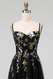 Black Embroidered Tulle A Line Midi Wedding Guest Dress