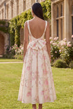 White Floral A Line Bowed Wedding Guest Dress