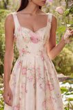 White Floral A Line Bowed Wedding Guest Dress