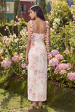 White Floral Printed Wedding Guest Dress with Slit